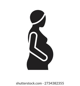 Solid glyph icon depicting silhouette of pregnant woman representing maternity pregnancy expectation and mother health concepts