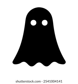 Solid glyph icon of a ghost, a popular Halloween symbol.