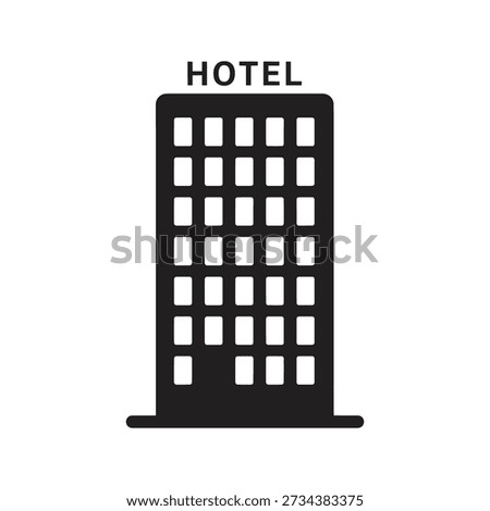 Solid glyph icon showing hotel building with windows representing accommodation lodging and hospitality business concepts