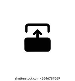 A solid glyph icon showing two frames with an up arrow, symbolizing an upward screen or slide transition. Isolated on white.