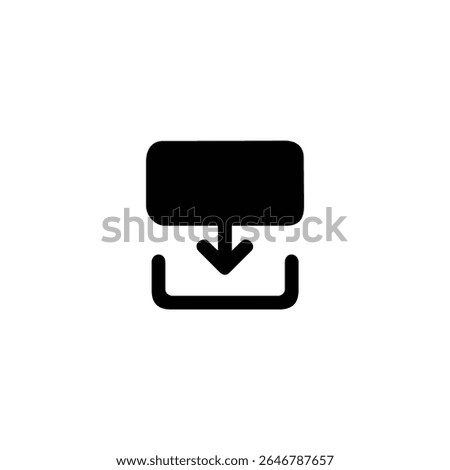 A solid glyph icon showing two frames with a down arrow, symbolizing a downward screen or slide transition. Isolated on white.