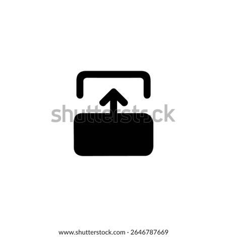 A solid glyph icon showing two frames with an up arrow, symbolizing an upward screen or slide transition. Isolated on white.