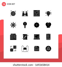 Solid Glyph Pack of 16 Universal Symbols of biology; decoration; left; flower; pin Editable Vector Design Elements