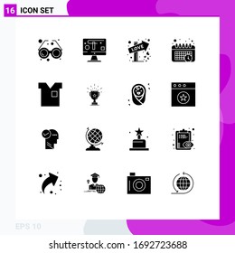 Paquete de glifos sólido de 16 símbolos universales de ropa; tiempo; gráficos; programa; elementos de diseño de vectores editables de fecha