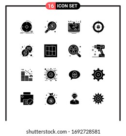 Solid Glyph Pack of 16 Universal Symbols of research; human; investment; business; love Editable Vector Design Elements
