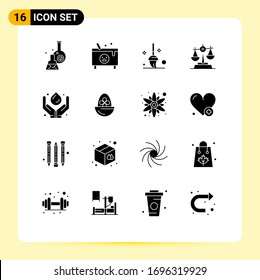 Solid Glyph Pack of 16 Universal Symbols of care; law; halloween; justice; mop Editable Vector Design Elements