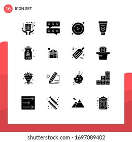 Solid Glyph Pack of 16 Universal Symbols of hotel; lemon; play; water; glue Editable Vector Design Elements