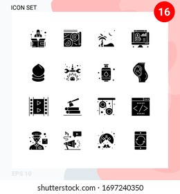 Solid Glyph Pack of 16 Universal Symbols of ecology; drop; beach; chart; online Editable Vector Design Elements
