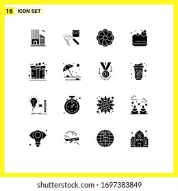 Solid Glyph Pack of 16 Universal Symbols of present; free; sunflower; ecommerce; sauna Editable Vector Design Elements