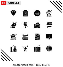 Solid Glyph Pack of 16 Universal Symbols of floral essence; success; diet; market; goal Editable Vector Design Elements