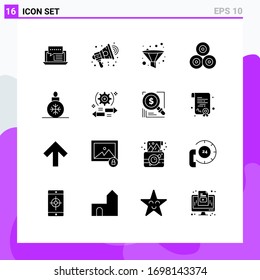 Solid Glyph Pack of 16 Universal Symbols of ball; nature; marketing; hays; funnel Editable Vector Design Elements