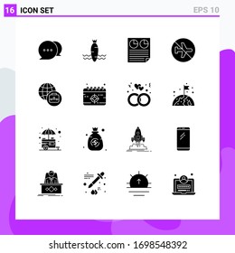 Solid Glyph Pack of 16 Universal Symbols of international business; off; document; flying; airport Editable Vector Design Elements