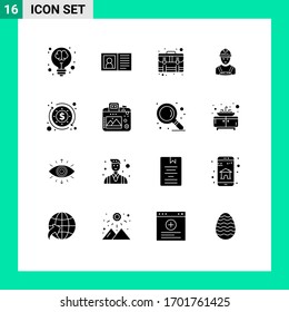 Solid Glyph Pack of 16 Universal Symbols of avatar; worker; info; payment; case Editable Vector Design Elements