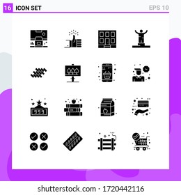 Solid Glyph Pack of 16 Universal Symbols of person; competition; review; achievement; house Editable Vector Design Elements