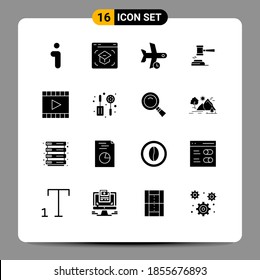 Solid Glyph Pack of 16 Universal Symbols of gavel; auction; school; action; transport Editable Vector Design Elements