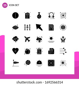 Solid Glyph Pack of 25 Universal Symbols of management; business; experiment; microphone; audio Editable Vector Design Elements