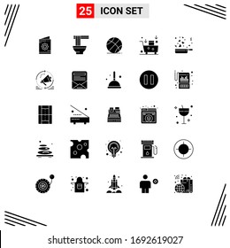 Solid Glyph Pack of 25 Universal Symbols of emarketing; email marketing; ramen; email campaign; education Editable Vector Design Elements