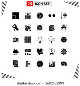 Solid Glyph Pack of 25 Universal Symbols of settings; clean; network; bathroom; message Editable Vector Design Elements