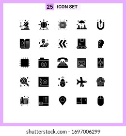Solid Glyph Pack of 25 Universal Symbols of design; life insurance; chip; group insurance; tech Editable Vector Design Elements