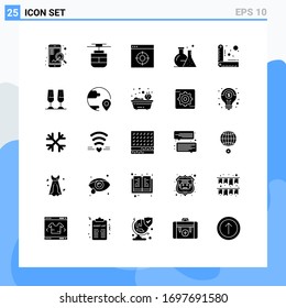 Solid Glyph Pack of 25 Universal Symbols of measure; science; application; lab; tube Editable Vector Design Elements