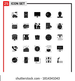 Solid Glyph Pack of 25 Universal Symbols of map; ball; gadget; pool; snooker Editable Vector Design Elements