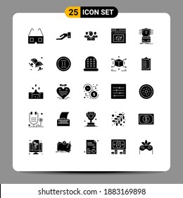 Solid Glyph Pack of 25 Universal Symbols of hack; card; friendzone; creditcard; cap Editable Vector Design Elements