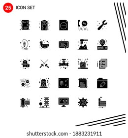 Solid Glyph Pack of 25 Universal Symbols of plumber; help; delete; contact; center Editable Vector Design Elements