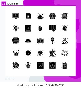 Solid Glyph Pack of 25 Universal Symbols of web; internet; toxic; interface; spider Editable Vector Design Elements