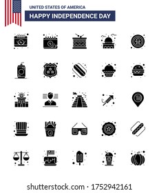 Solid Glyph Pack of 25 USA Independence Day Symbols of eagle; bird; st; american; usa Editable USA Day Vector Design Elements