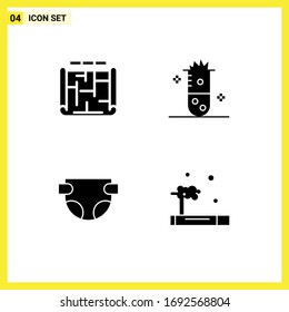 Solid Glyph Pack of 4 Universal Symbols of architecture; baby; estate; chemistry; nappy Editable Vector Design Elements