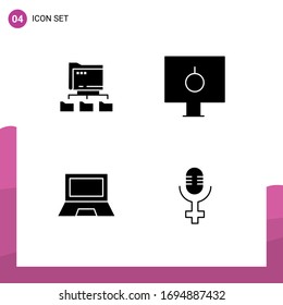 Solid Glyph Pack of 4 Universal Symbols of folder; computers; computing; password; gadget Editable Vector Design Elements
