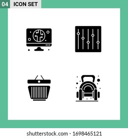 Solid Glyph Pack of 4 Universal Symbols of digital; shopping; controls; music; exercise Editable Vector Design Elements