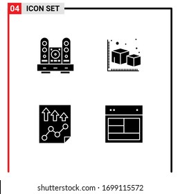 Solid Glyph Pack of 4 Universal Symbols of desk; data; living; cube; page Editable Vector Design Elements
