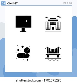 Solid Glyph Pack of 4 Universal Symbols of alert; drugs; virus; business; pills Editable Vector Design Elements