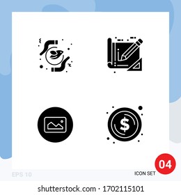 Solid Glyph Pack of 4 Universal Symbols of equality; image; peace; architecture; basic Editable Vector Design Elements
