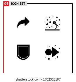 Solid Glyph Pack of 4 Universal Symbols of arrow; security; forward; music; arrow Editable Vector Design Elements