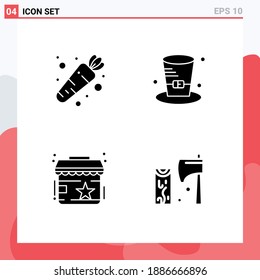 Solid Glyph Pack of 4 Universal Symbols of carrot; shop; cap; canada; axe Editable Vector Design Elements