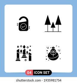 Solid Glyph Pack of 4 Universal Symbols of tag; flame; sign; trees; holiday Editable Vector Design Elements