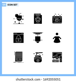 Solid Glyph Pack of 9 Universal Symbols of page; interface; knowledge; browser; date Editable Vector Design Elements