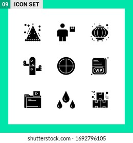 Solid Glyph Pack of 9 Universal Symbols of decoration; nature; shipment; desert; travel Editable Vector Design Elements