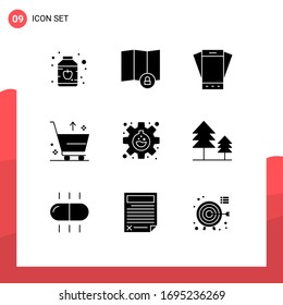 Solid Glyph Pack of 9 Universal Symbols of gear; experiment; phone; from; commerce Editable Vector Design Elements