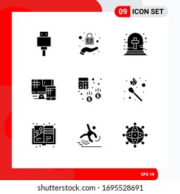 Solid Glyph Pack of 9 Universal Symbols of business; account; halloween cross; education; monitor Editable Vector Design Elements