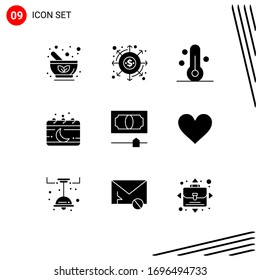 Solid Glyph Pack of 9 Universal Symbols of month; chinese; money; calendar; thermometer Editable Vector Design Elements