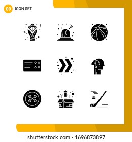 Solid Glyph Pack of 9 Universal Symbols of catch; borrowing ideas; beach; right; arrow Editable Vector Design Elements