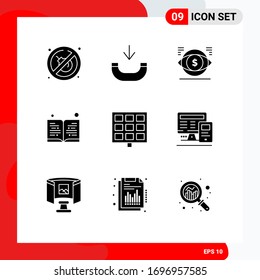 Solid Glyph Pack of 9 Universal Symbols of computer; solar; money; panel; education Editable Vector Design Elements