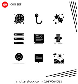 Solid Glyph Pack of 9 Universal Symbols of history; server; chemist; network; files Editable Vector Design Elements
