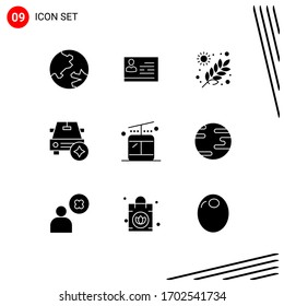 Solid Glyph Pack of 9 Universal Symbols of regular; vehicles; agriculture; star; car Editable Vector Design Elements