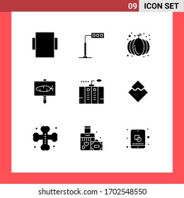 Solid Glyph Pack of 9 Universal Symbols of generator; emergency; harvest; electricity; easter Editable Vector Design Elements