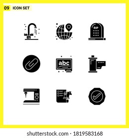 Solid Glyph Pack of 9 Universal Symbols of abc; attachment; travel; attach; halloween Editable Vector Design Elements