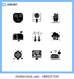 Solid Glyph Pack of 9 Universal Symbols of earring; email; sailboat; contact us; communication Editable Vector Design Elements